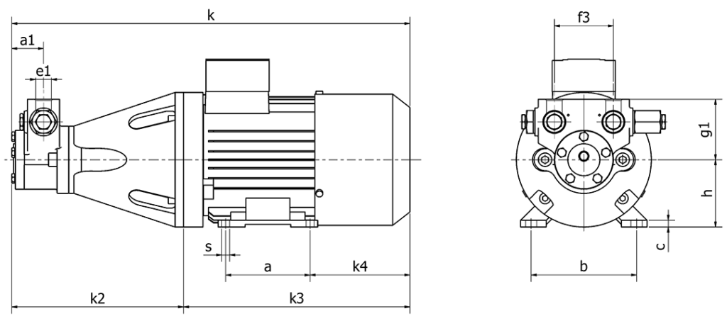 Motorpumpe Baureihe NV mit eingebautem Überströmventil und Rücklauf Diagram
